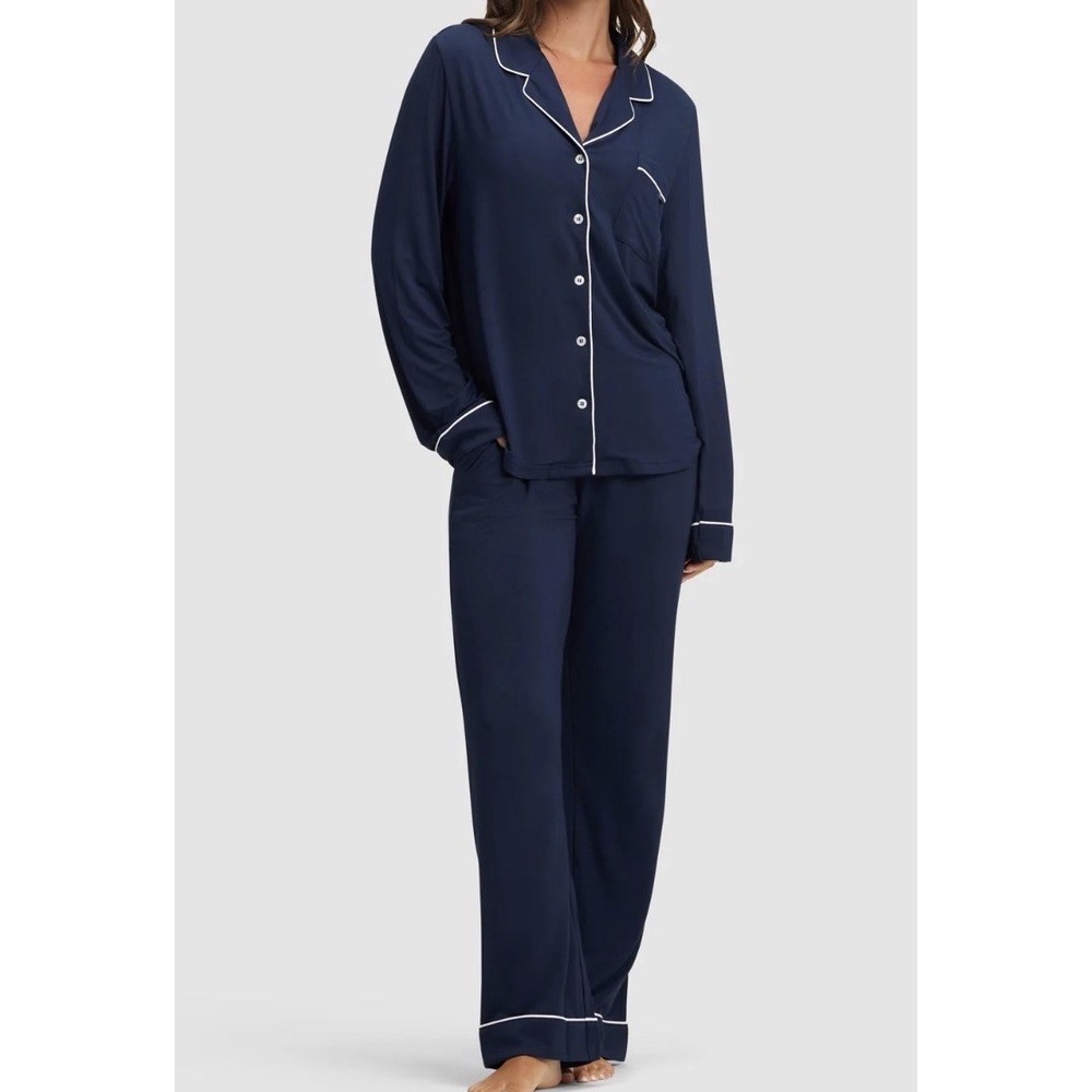 Cozy Earth Pajama Set Women's XXL Tall Stretch-Knit Bamboo Long Sleeve Navy NEW